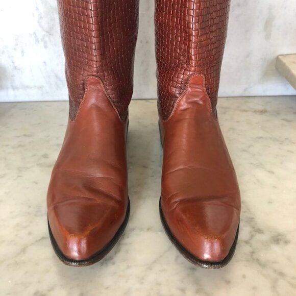 TONY LAMA Basket Weave Upper Leather Brown Pointed Toe Pull On Ladies Bo… - Picture 9 of 17